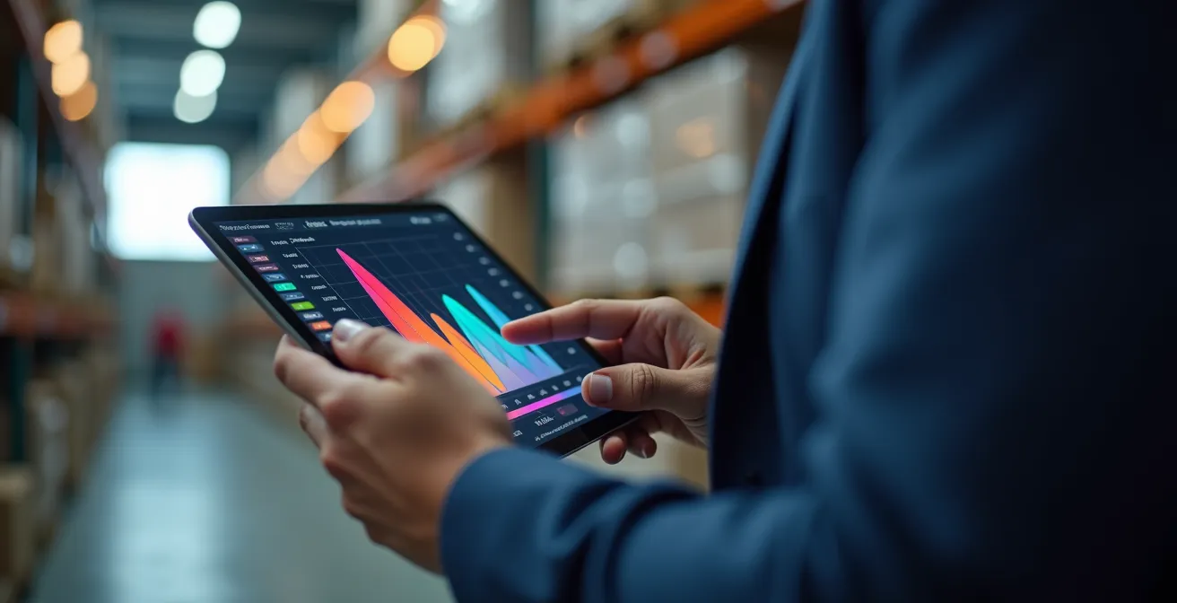 Mains expertes analysant des données comparatives sur tablette industrielle